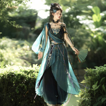 倚梦阁原创设计青鸟汉服女敦煌风西域风外披吊带裤子套装9633