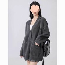 慵懒风毛绒绒纯色春春季款宽松外套仿水貂上衣女中长款开衫搭ins