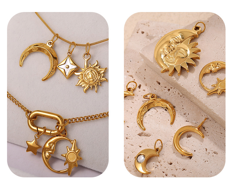PVD Coated Gold Plating Process 1 Piece 304 Stainless Steel PVD Coated Real Gold Plated Sun Star Polished Pendant