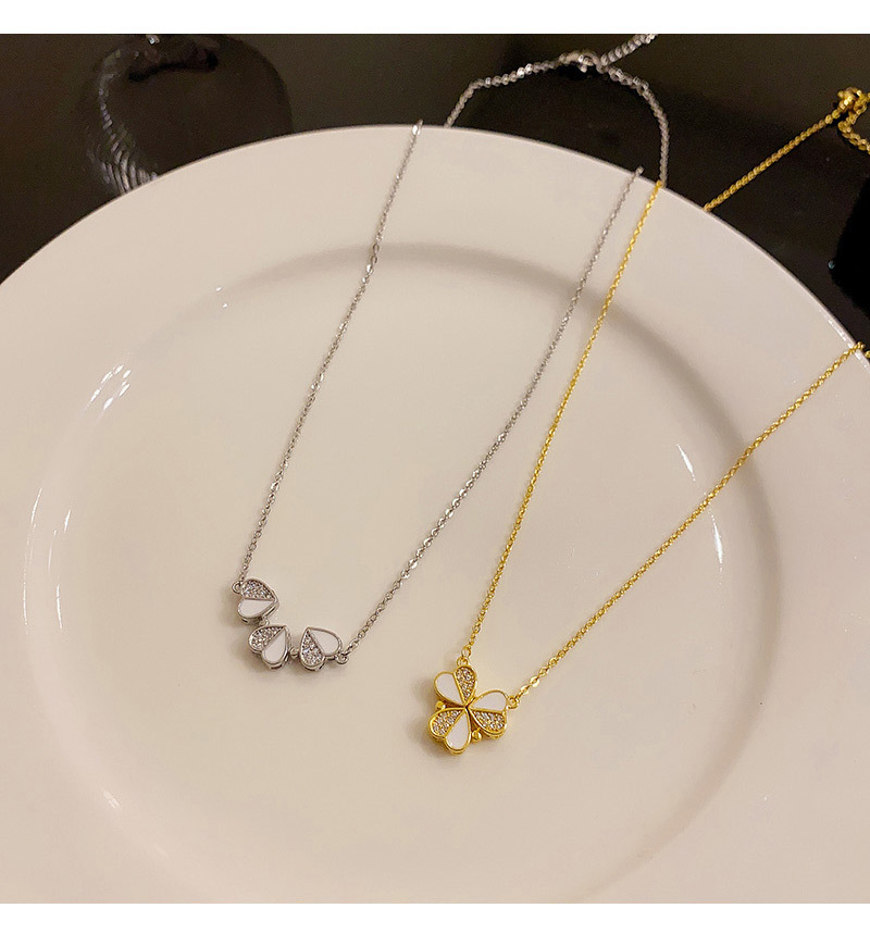 Fashion Heart Shape Flower Titanium Steel Enamel Plating Inlay Zircon Necklace 1 Piece