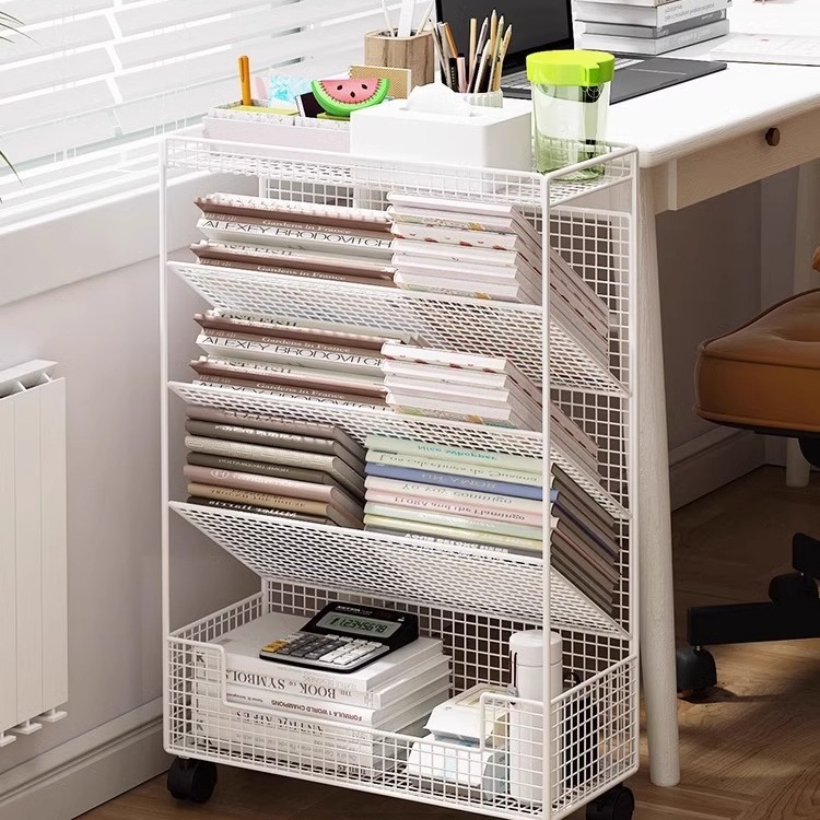 Small Bookshelf Movable Desk Small Bookshelf Bookcase Side Bookshelf Storage Rack Floor-Standing Table Side Bookcase Storage Cabinet