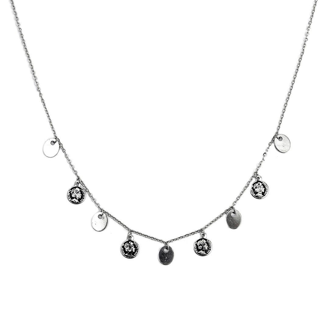 Korean style metal texture double-layer layered circular hang tag necklace for women with cold air collarbone Cuban_voghion.com