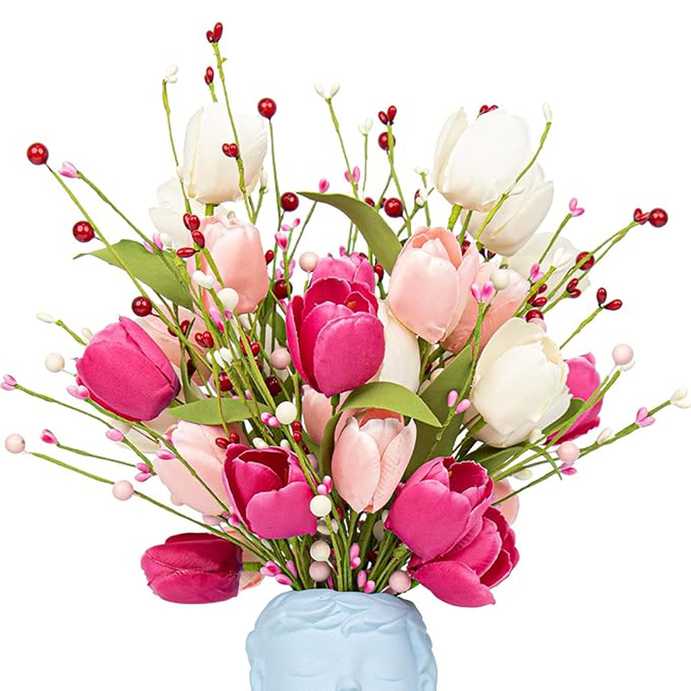 Transfronterizos 6 flores de flores de flores de flores de boda de tulipán de berry en el día de San Valentín