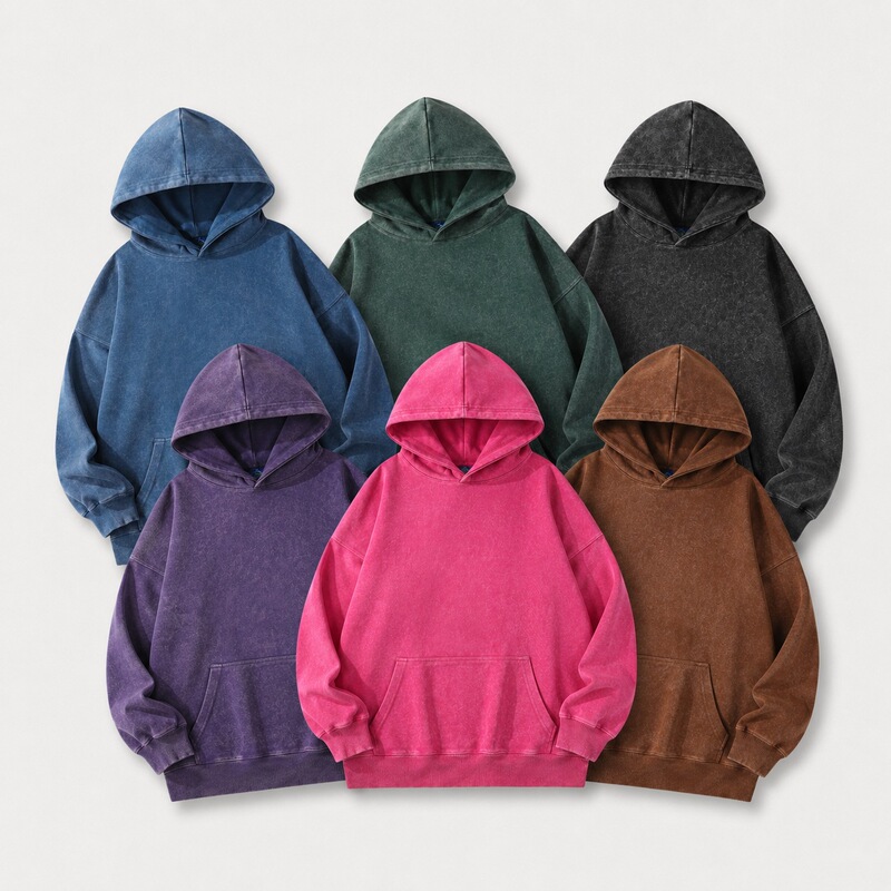 Daqian Trading Batik Washed Vintage 350g Velvet Cotton Hooded Sweatshirt Couple's Matching Vintage Sweatshirt