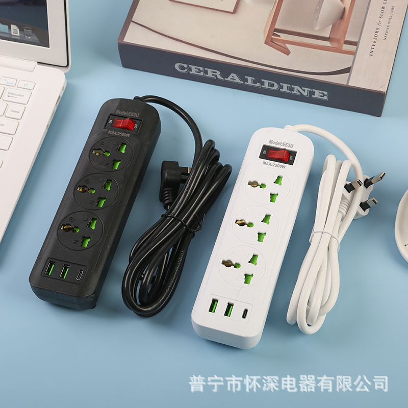 2USB + 1Type-c interruptor de cabezal de agitación con caja negra con puerta de seguridad verde estándar británico estándar europeo estándar americano