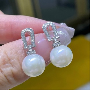 Horseshoe natural pearl earrings pendant suit S925 silver 9-10mm round flawless pearl earrings necklace