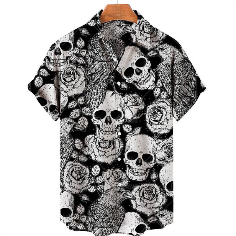 AliExpress Amazon Hot Sale 2024 New Fashion Hawaiian Men's Shirt 3D Digital Print Skull