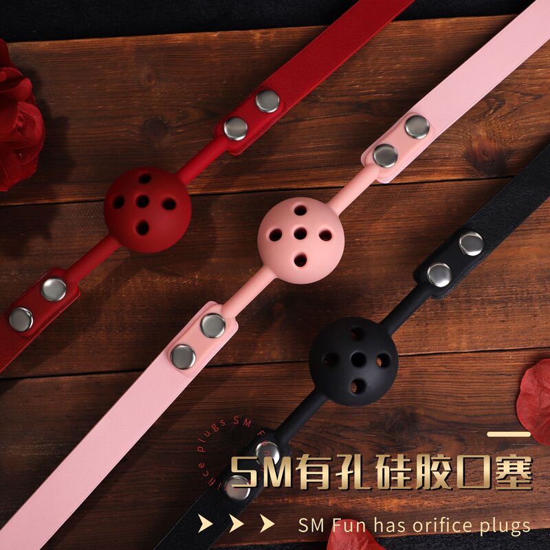 Sm Torture Tool with Hole Silicone Mouth Ball Silicone Mouth Ball Gag Mouth Plug Leather Bondage Adult Sex Toy