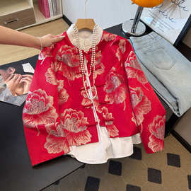 好质量中式古春季新款古典缎面提花圆领盘扣唐装复古汉服长袖套装