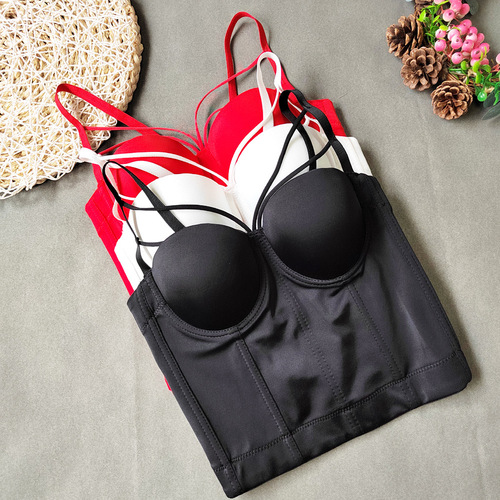 Sweet and fresh long camisole, worn outside and inside, with a fishbone bra-style tunic top, European and American tight-fitting tube top
