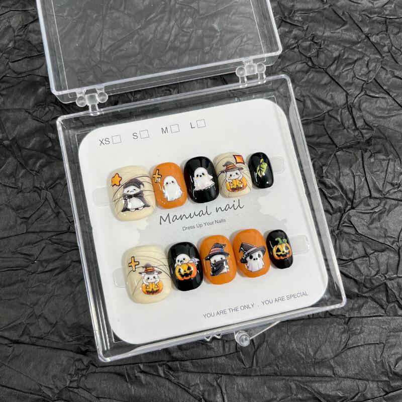 Handmade Halloween Cute Cartoon Girl Short Round Wear Nail Art Patch Removable A99 Handmade Halloween Cute Cartoon Girl Short Round Wear Nail Art Patch Removable A99