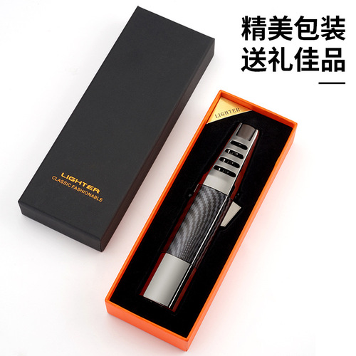 Windproof straight-through large spray gun welding gun personalized kitchen baking blue flame inflatable metal cigar lighter wholesale product