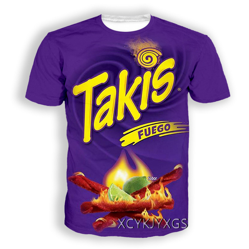 Factory direct selling hot 3D digital takis snacks outer packaging printed round neck short sleeve casual T-shirt for teenagers