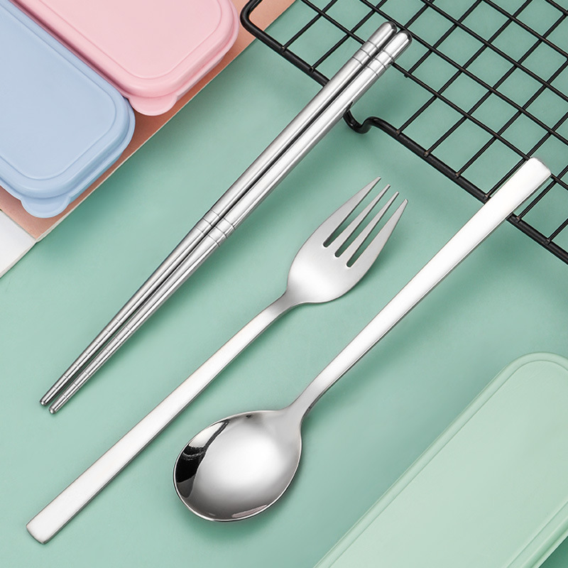 便攜餐具304不鏽鋼勺子叉子筷子三件套簡約學生宿舍餐具套裝批發