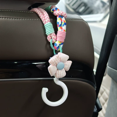 Cute Floral Car Seat Hooks, Front Passenger Seat Small Hooks, Rear Seat Storage Accessories (Other Automotive Interior Supplies) - car-storage-lanyard-hook-color-gradient-pink