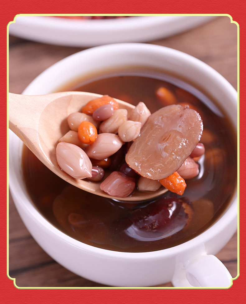 Five Red Soup Ingredient Pack Wu Hong Tang 220g Red Date Red Bean Peanut Goji Brown Sugar in use
