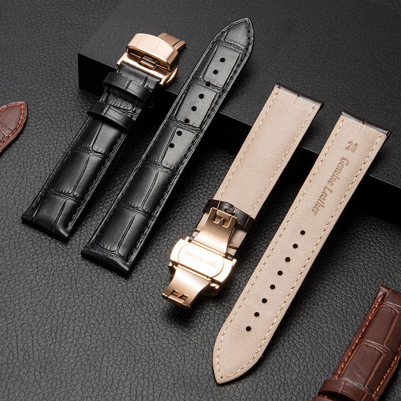 Leather bamboo universal watch strap, waterproof accessory for men and women, cowhide, genuine leather