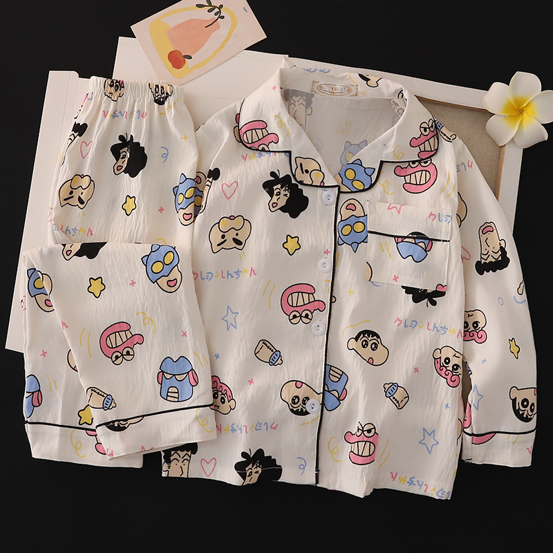 Children's Pajamas 2025 Spring and Autumn Long Sleeve Lapel Cartoon Suit for Big Children Boys and Girls Cloud Cotton Home Clothes Wholesale