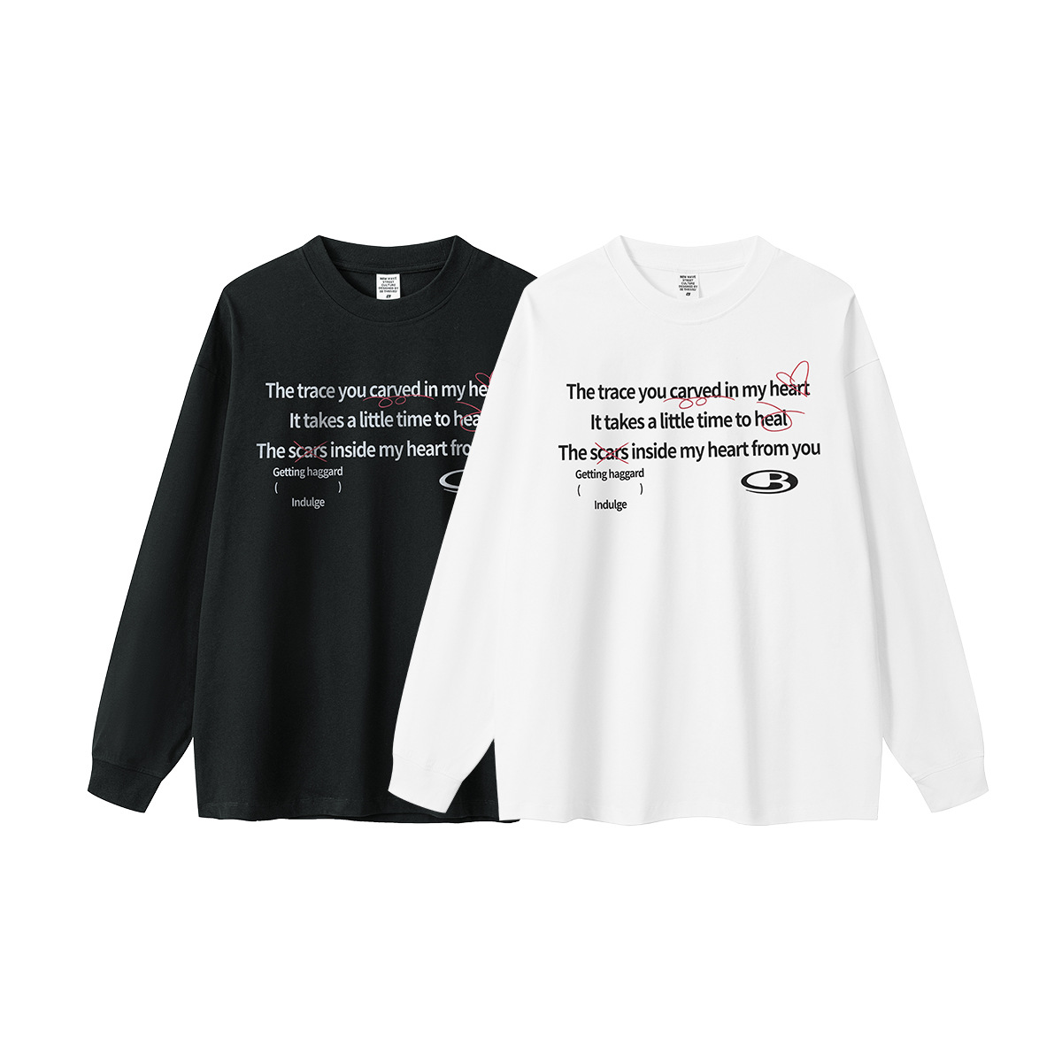 2025 otoño estilo de moda americano in-ins estilo amplio suelto camiseta de fondo letras frescas impresión blanca camiseta de manga larga hombre