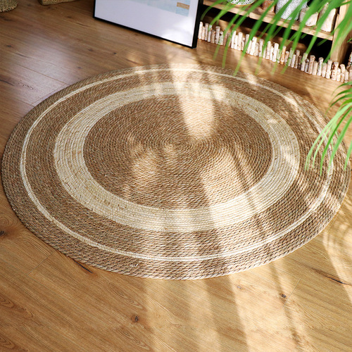 Nordic rattan bulrush straw rope woven carpet floor mat light luxury style clothing store living room bedroom decoration photography mat