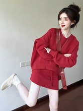 红色休闲运动卫衣外套半身裙套装女早秋穿搭一整套松弛两件套