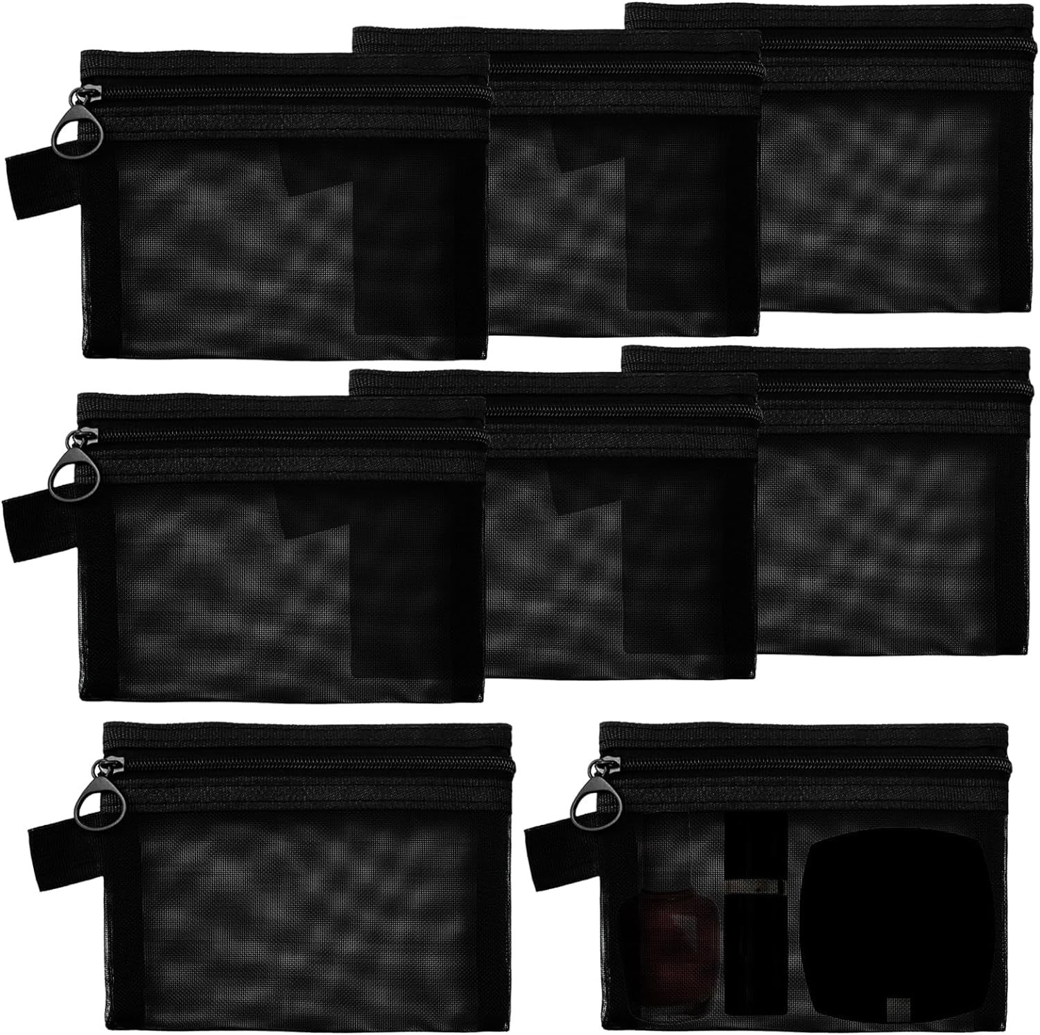 黑色网眼件多色便携式旅行化妆包尼龙网眼化妆品化妆品收纳包带拉