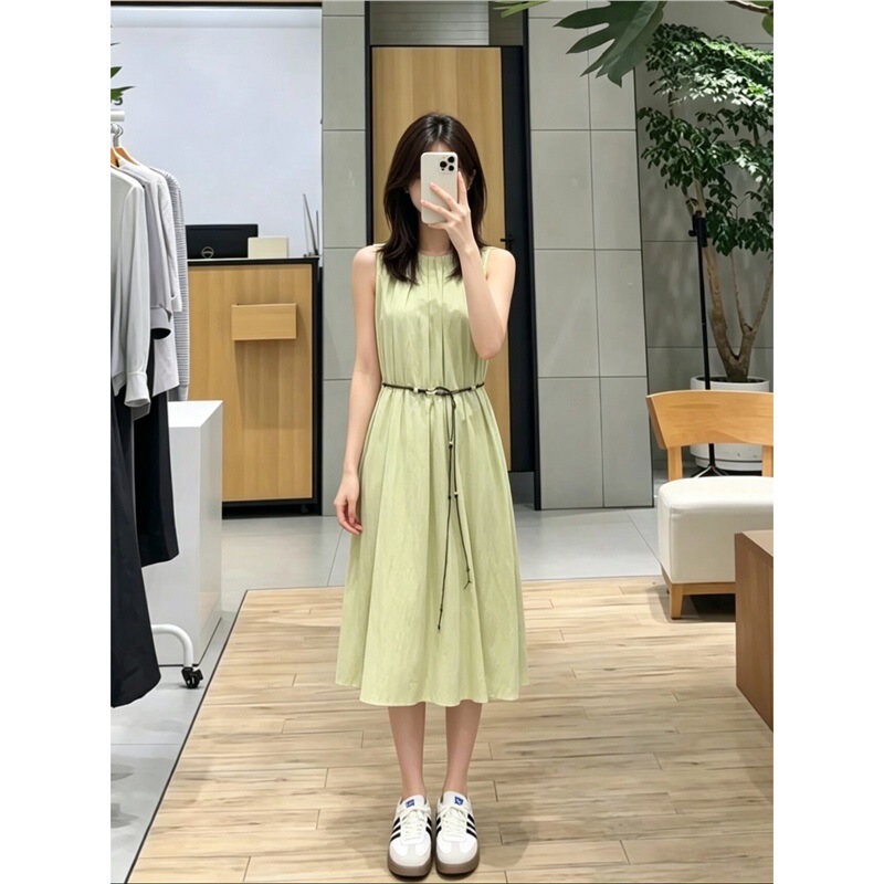 Mm Mai Mai 26 New Summer Product Lime Green French Retro Style Slimming Look Sleeveless Dress for Women 5H5190961