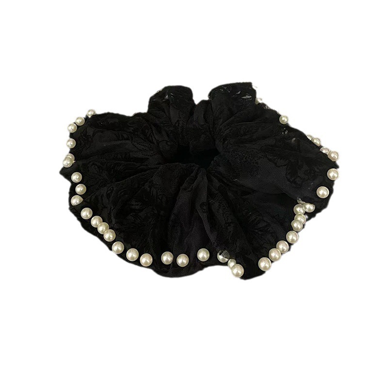 Scrunchie ricamato con fiori perle e fiocco elastico capelli_voghion.com