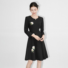 2430512-重工钉钻亮片刺绣连衣裙优雅女神气质收腰A字裙子高级感