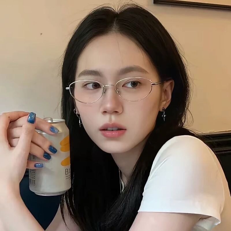 6253 Nerd Glasses for Women, Korean Retro Literary Style, Metal Frames with Prescription Lenses, Ultra-Light, High-Intelligence Look, Optical Frames