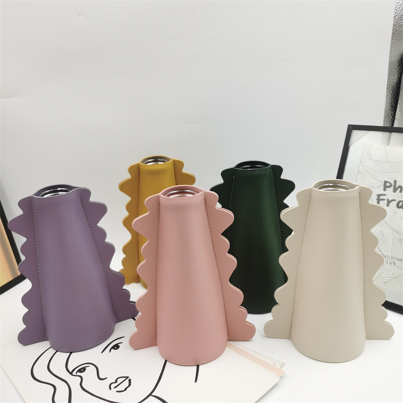 深圳跨境工厂差异化开发客制韩版ins皮革玻璃花瓶保护套 桌面摆件