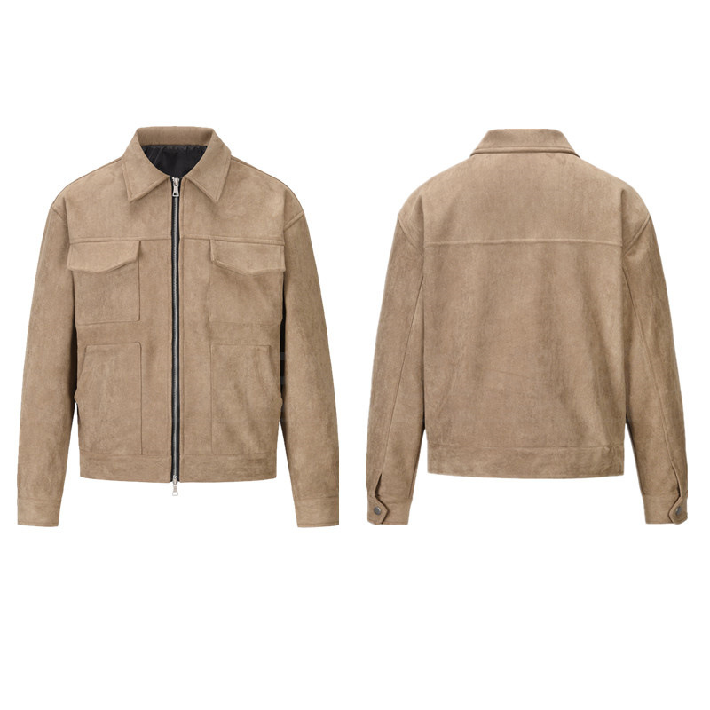 Abbigliamento da uomo Giubbotto bomber da uomo in pelle scamosciata PU lavata vintage - Cappotto in cotone denim consumato, giacca da allenamento ampia da streetwear_voghion.com