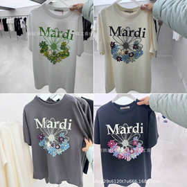 工厂直供服装春夏款MARDI韩版繁花款雏菊字母印花圆领短袖T恤字母