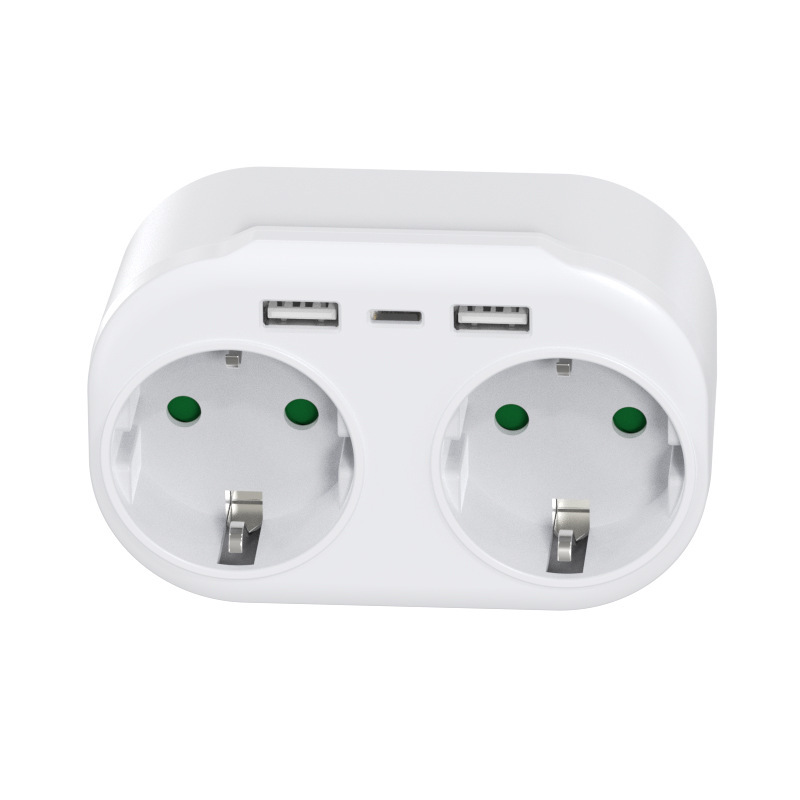 Standard USB Plug Multi-Port Converter Smart One-to-Two European Multi-Function Socket Germany_voghion.com