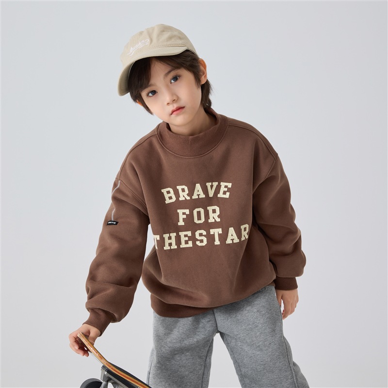 海麻家子供服2025冬新作男の子用裏起毛冬服スウェットシャツ、かっこいい男の子用プルオーバー、秋冬服