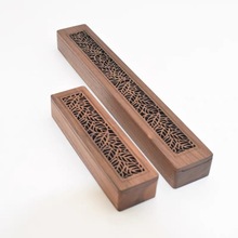 整木便携镂空简约轻奢创意短卧香炉黑胡桃木线香盒茶道卧式香薰炉