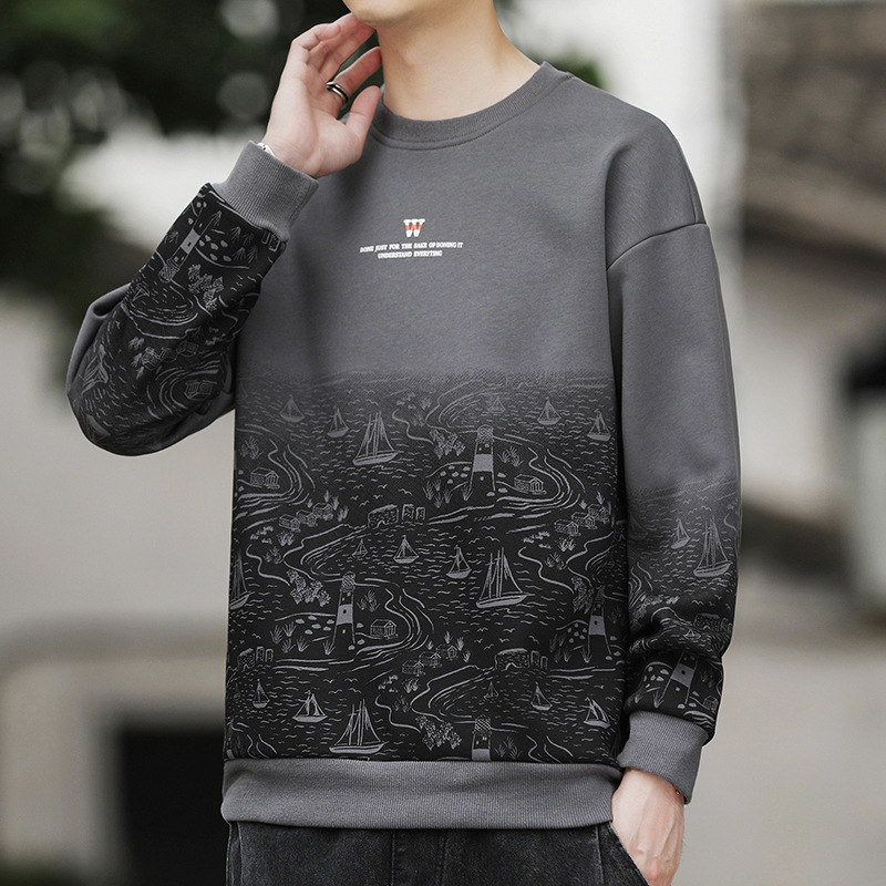 Camiseta de manga larga para hombres primavera y otoño suelta chaqueta de moda marca casual de cuello redondo ropa de moda camiseta de base para hombres