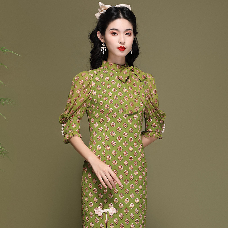 Elegant lightweight shiffon cheongsam