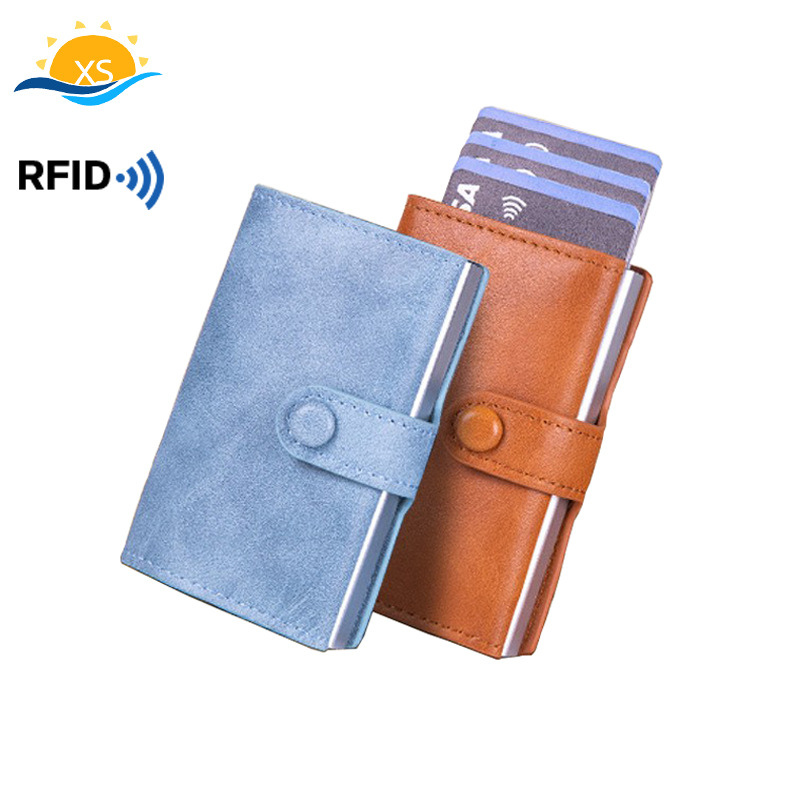 아마존 폭발 중간 푸시 자동 팝업 카드 케이스 RFID 알루미늄 합금 도난 방지 브러시 신용 카드 케이스 지갑