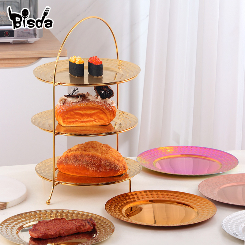 Stainless Steel Diamond Plate Fruit Snack Disc Hotel Afternoon Tea Snack Storage Rack Three-layer Hot Pot Plate Rack