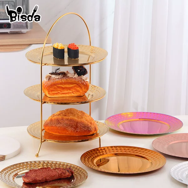 Stainless Steel Diamond Plate Fruit Snack Disc Hotel Afternoon Tea Snack Storage Rack Three-layer Hot Pot Plate Rack
