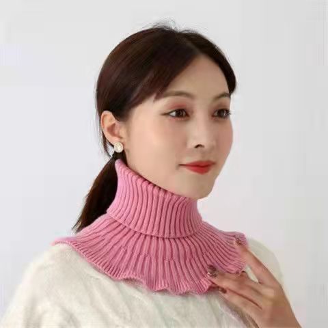 秋冬季毛线套头防风女式假衣领高领围脖护颈保暖脖套百搭针织围巾|undefined
