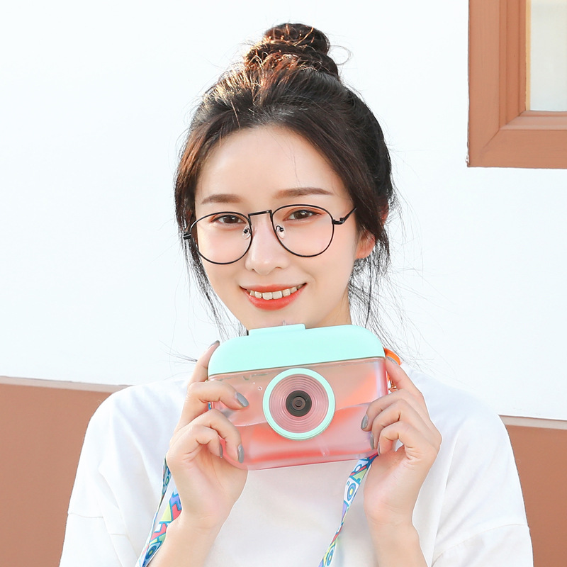 Vaso con pajilla estilo cámara – Diseño coreano, portátil, a prueba de fugas, para jugo y uso escolar