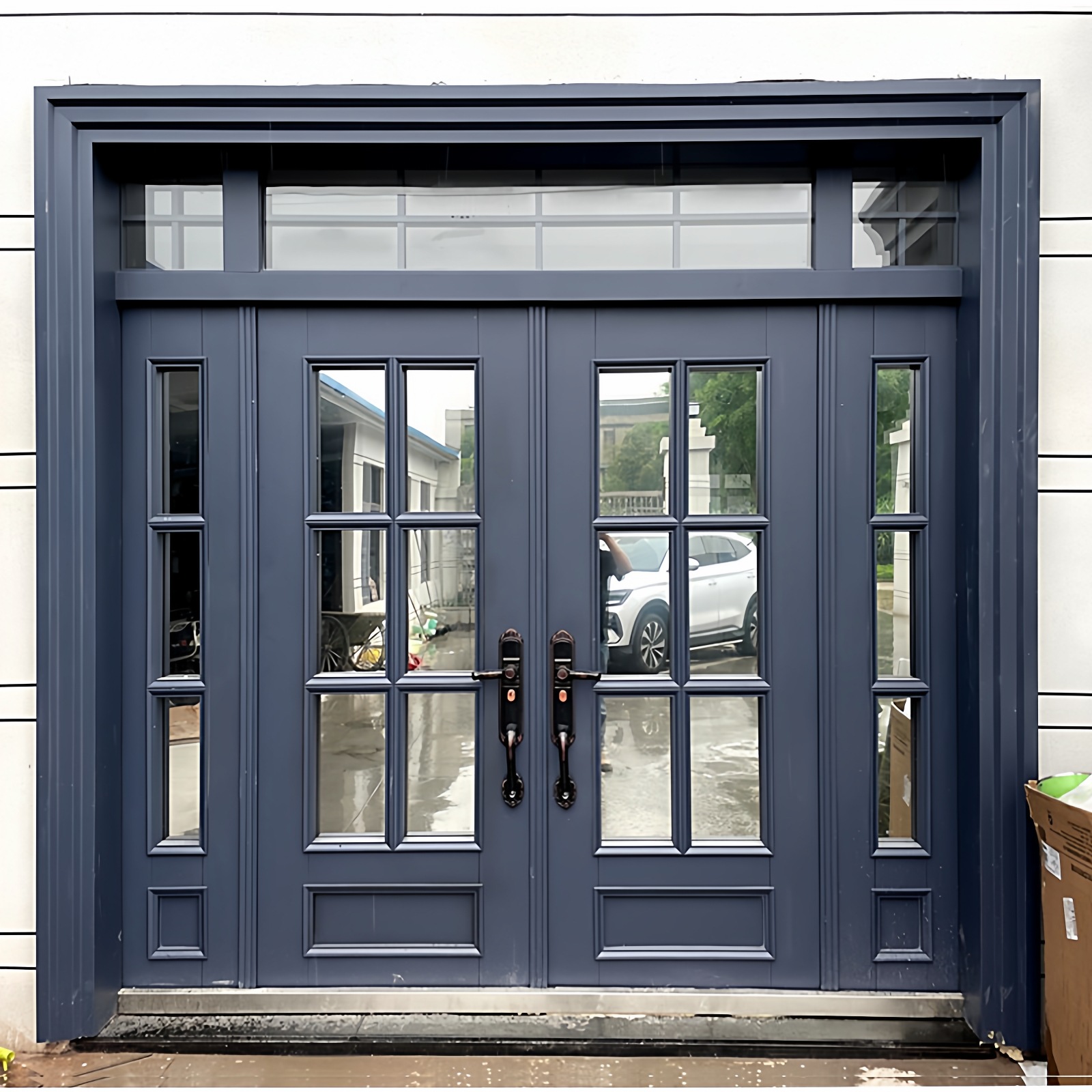 Tempered Glass Door Zinc Alloy Villa Door Double Door Rural Self-built House Entrance Door Living Room Entrance Door