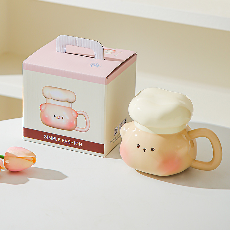 Doll cute cerámica taza de regalo de cumpleaños para chicas estudiantes regalo de mano pareja taza de cerámica con tapa