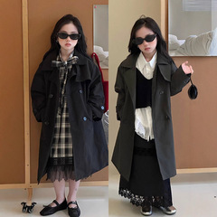 春秋2025新款儿童秋季外套中长款大童洋气英伦风显瘦风衣一件代发