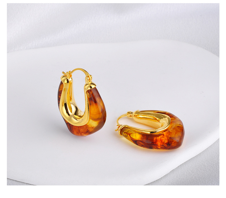 Simple Style Classic Style Geometric Copper Plating Inlay Amber Earrings 1 Pair display picture 3