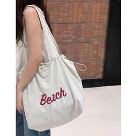 2024夏季新抽绳帆布包ins日系托特包通勤手提袋单肩包大容量米A23