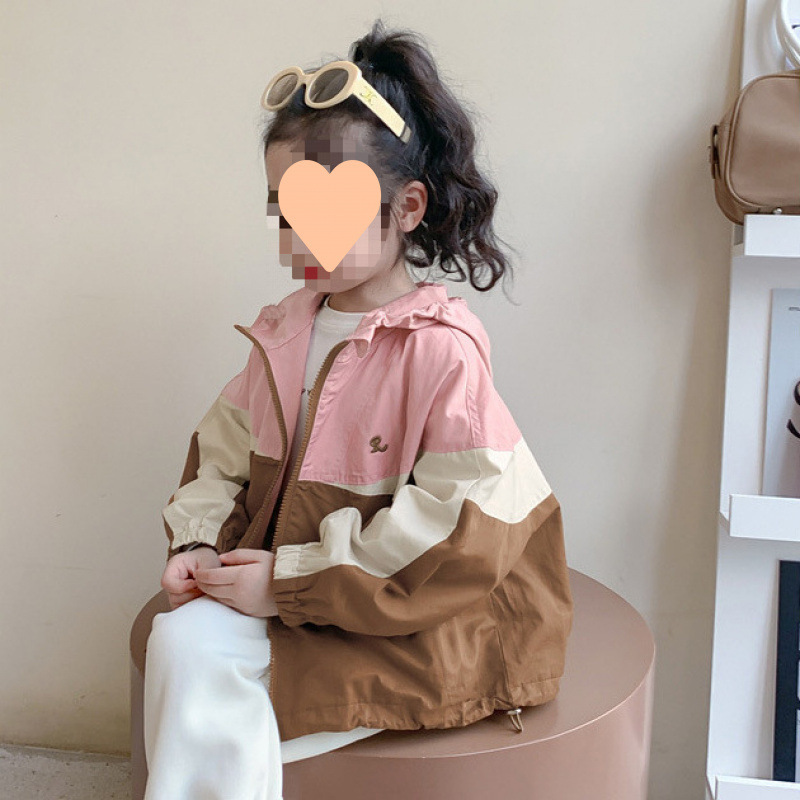 女の子ジャケット秋服 2025 新しい子供のフード付きジャケット西洋スタイルショートウインドブレーカー春と秋の子供服|undefined