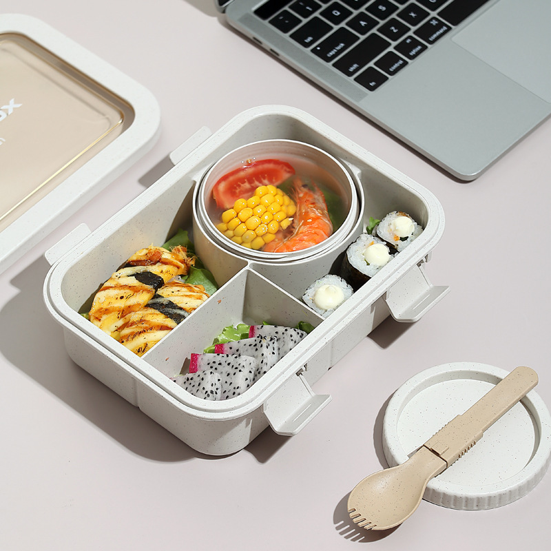 サラリーマンプラスチック分格弁当箱電子レンジ加熱学生カードランチ弁当箱スープ付き食器弁当箱|undefined
